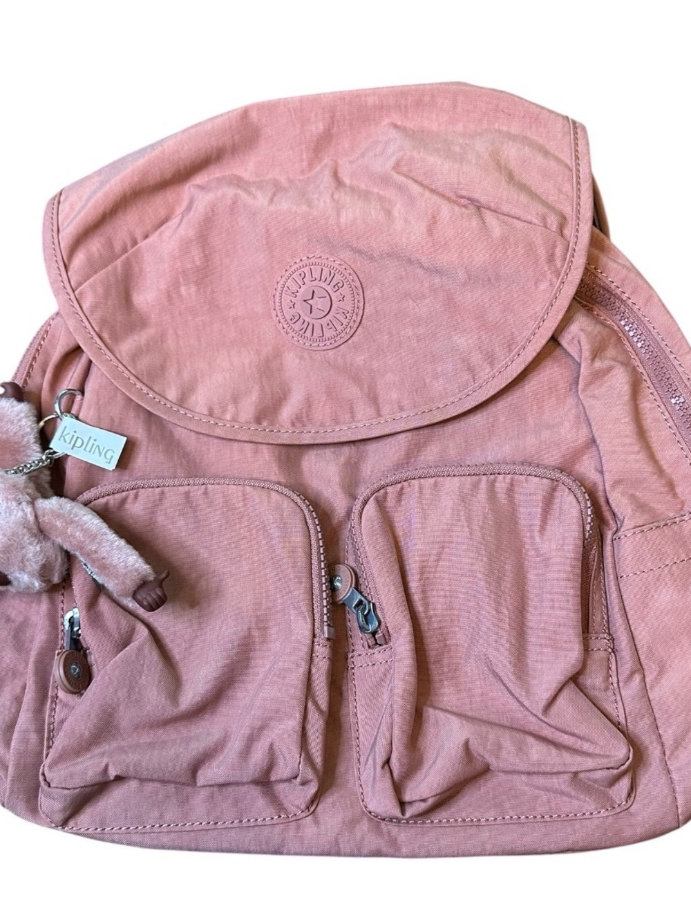 NWT Kipling City Pack 13" Tender Rose Nylon Backpack with Monkey Charm